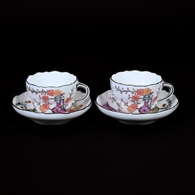 Pair Cups/Saucers, Meissen Blue Crossed Swords