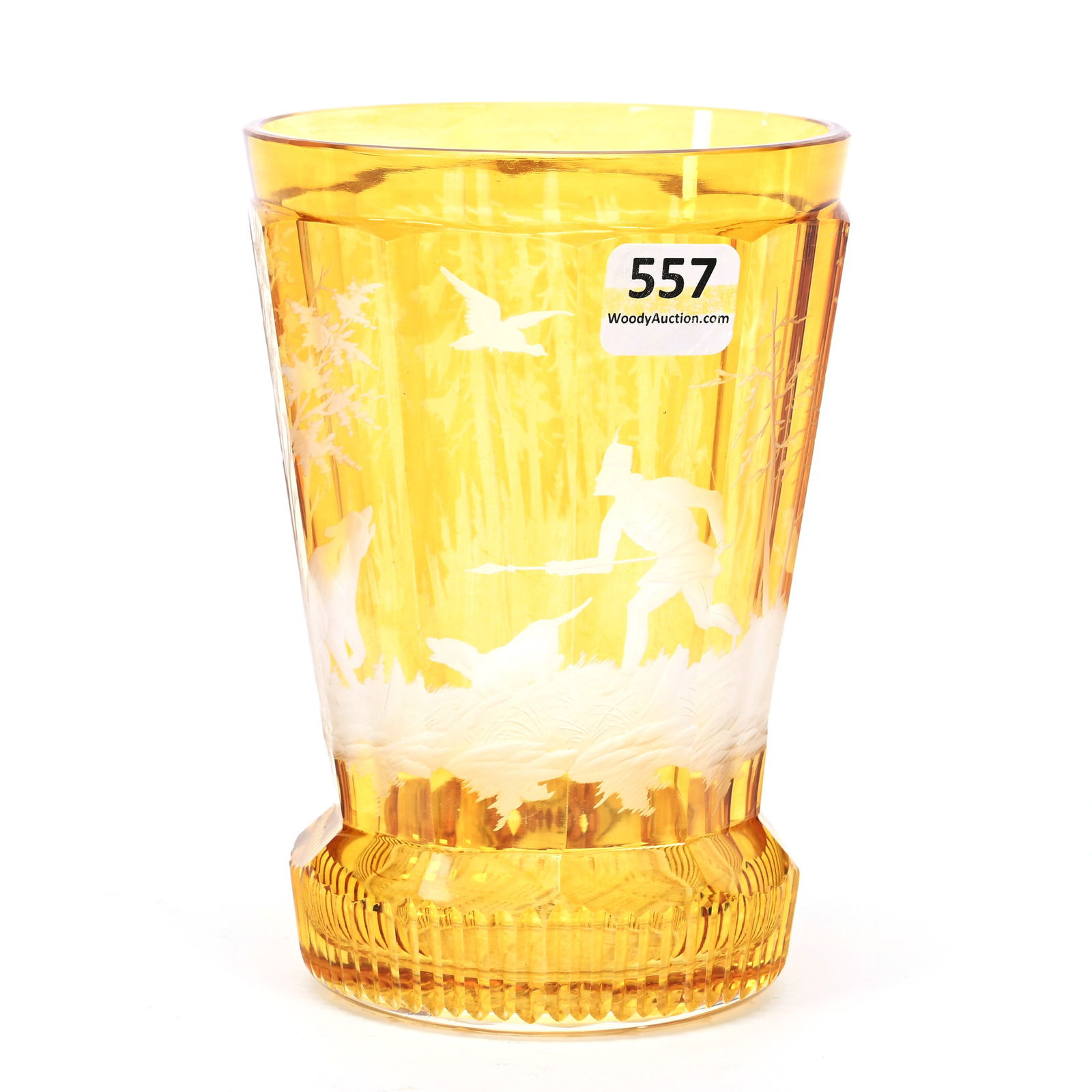 Beaker, Bohemian Amber Art Glass Cut To Clear (1 of 3)