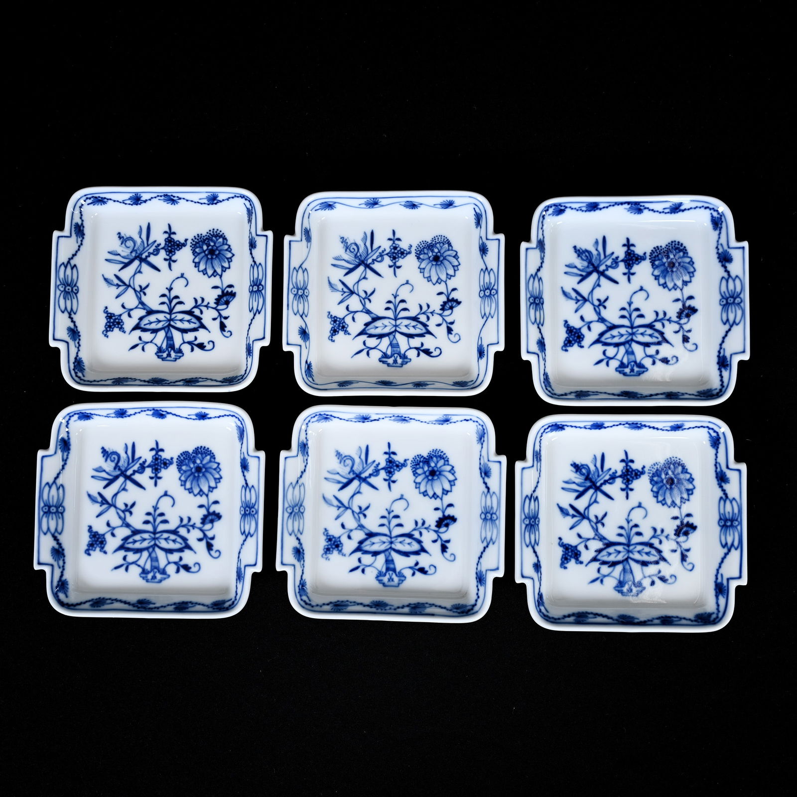 (6) Square Dishes, Meissen Blue Crossed Swords (1 of 2)