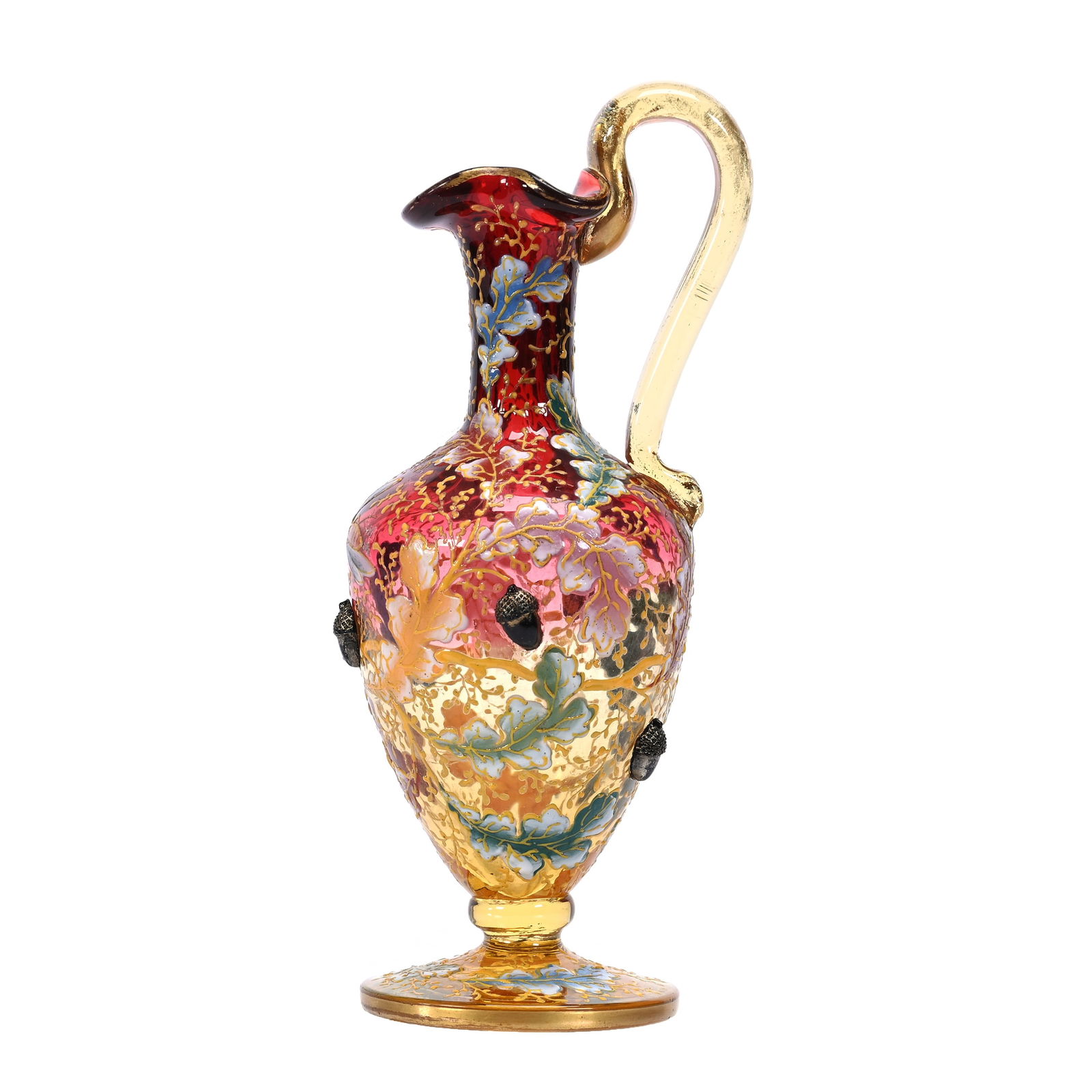 Miniature Ewer, Unmarked Moser Amberina Art Glass (1 of 3)