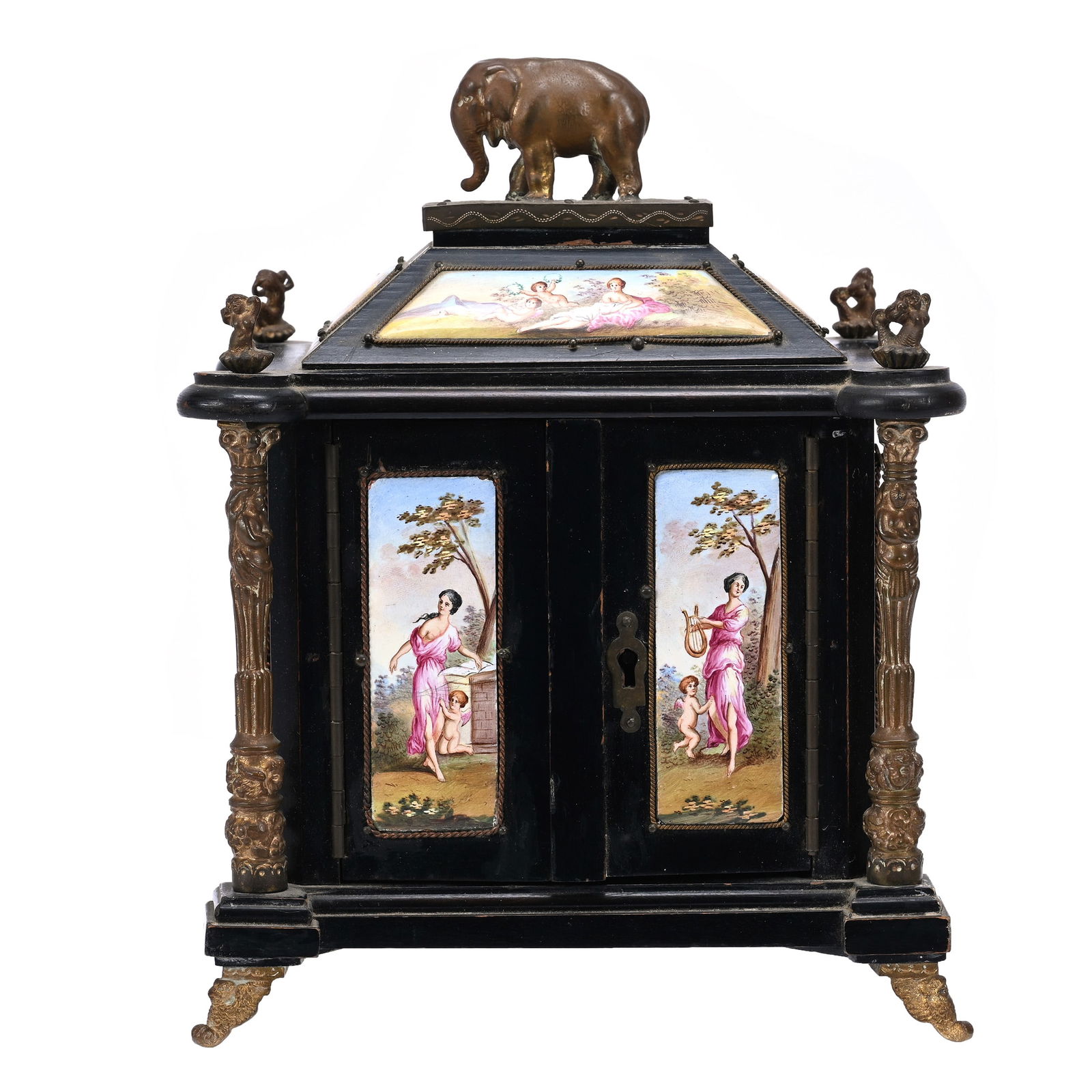 Jewel Casket, Antique Venetian Enamel/Ebonized Wood (1 of 5)