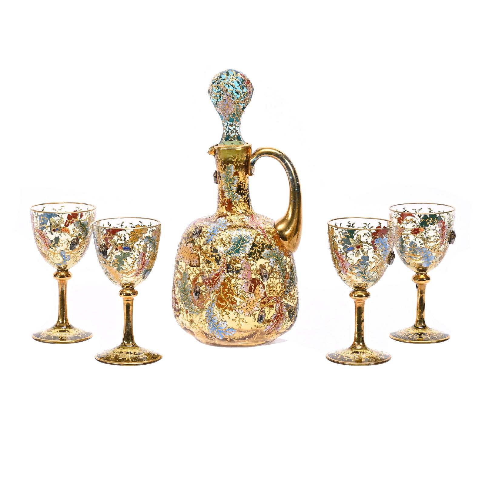 Liqueur Set Signed Moser Art Glass, Five Piece Set (1 of 4)