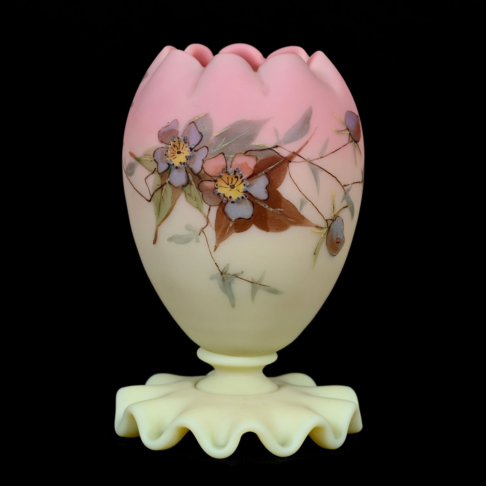 Pedestal Vase, Decorated Burmese Art Glass (1 of 4)