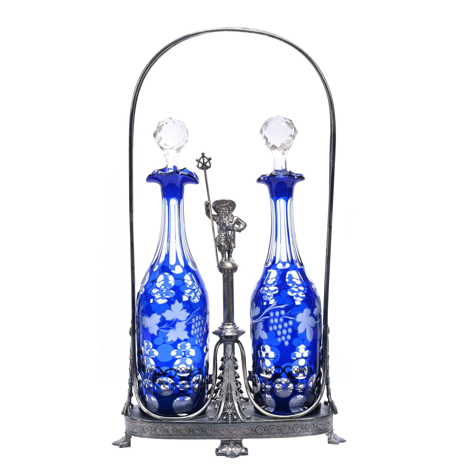 Decanter Set, Two Bottles In Silverplate Frame (1 of 4)