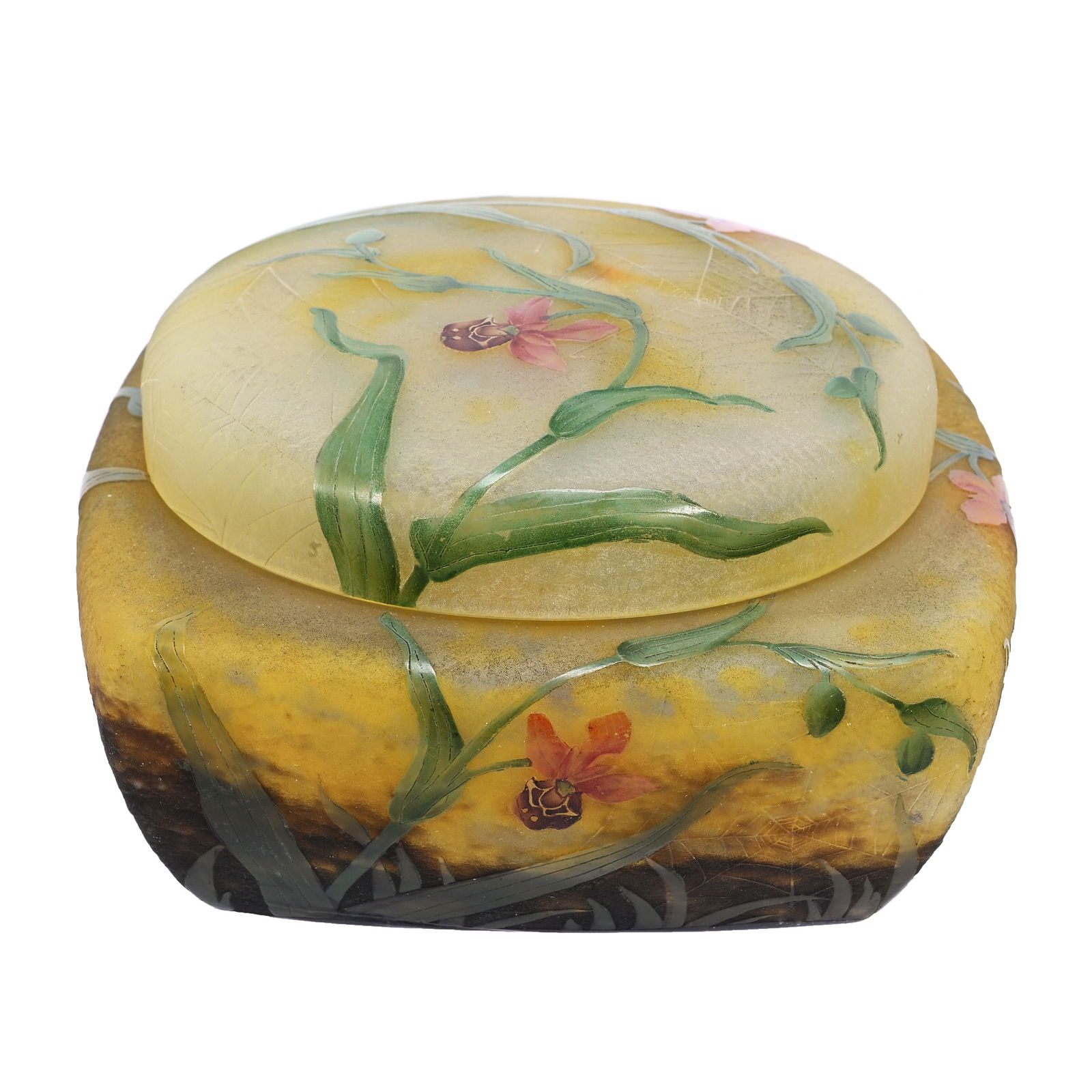 Square Covered Box Signed Daum Nancy French Cameo (1 of 4)