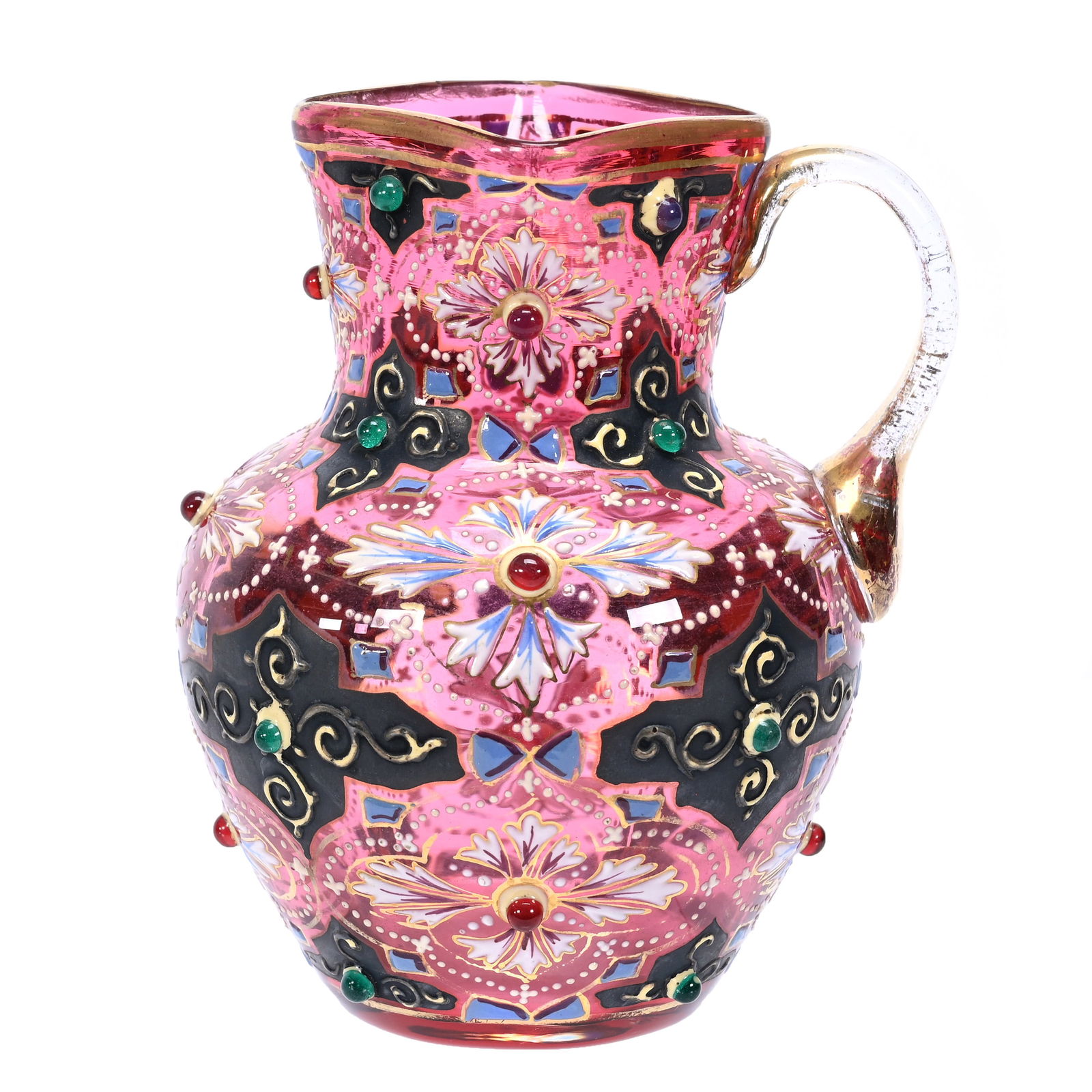 Pitcher, Unmarked Moser Cranberry Art Glass (1 of 3)