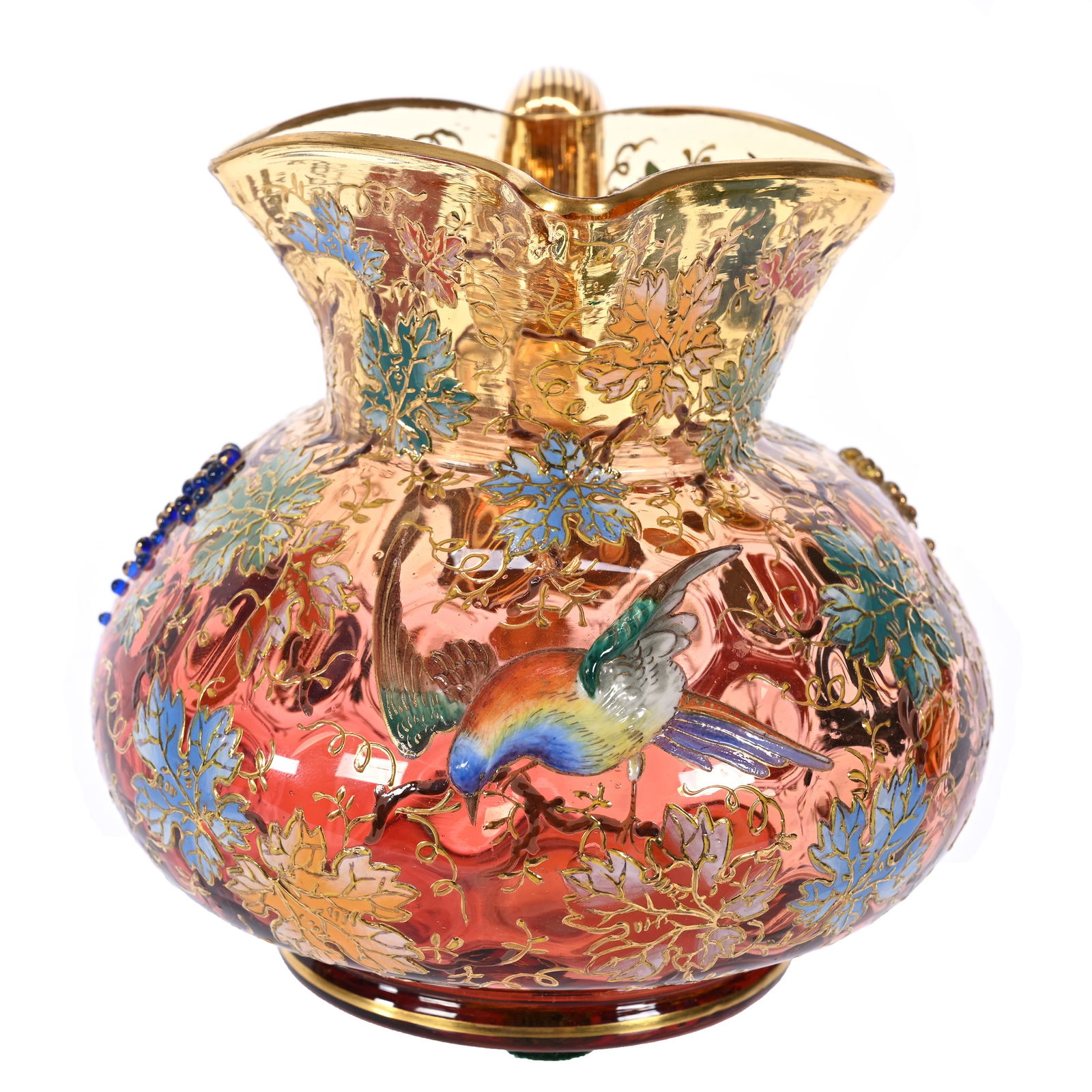 Pitcher, Unmarked Moser Amberina Coinspot Art Glass (1 of 4)