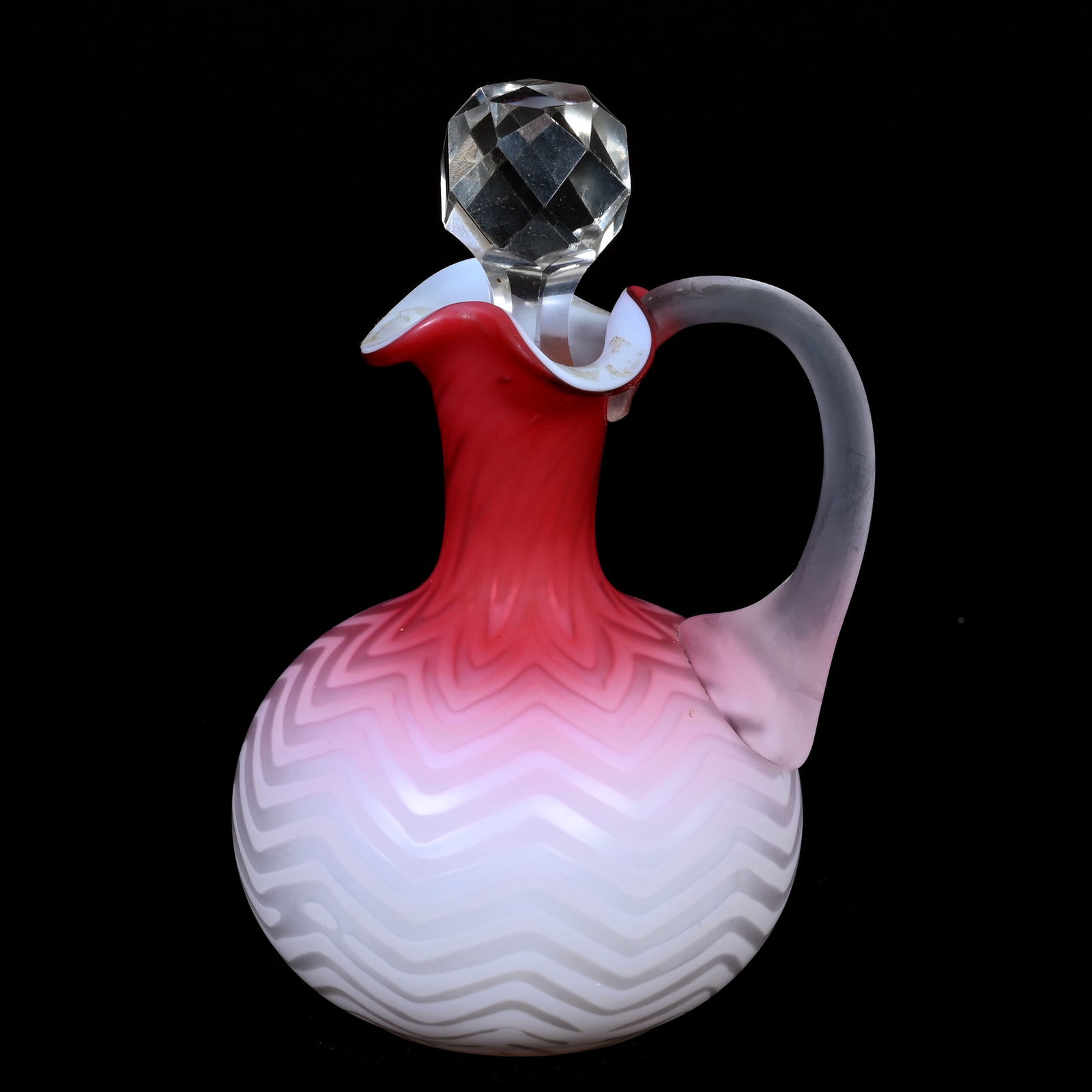 Cruet Bottle, Pink Satin Herringbone MOP Art Glass (1 of 3)