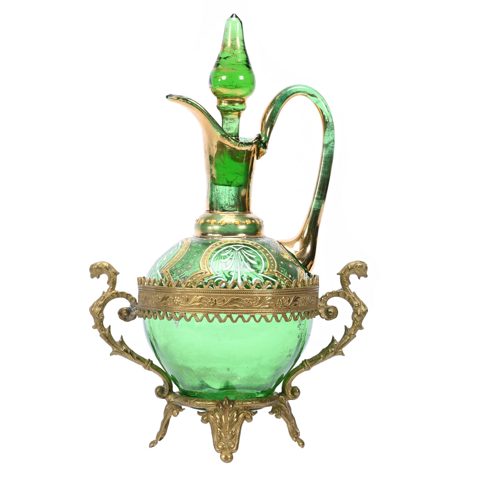 Cruet Bottle, Green Bohemian Art Glass (1 of 3)