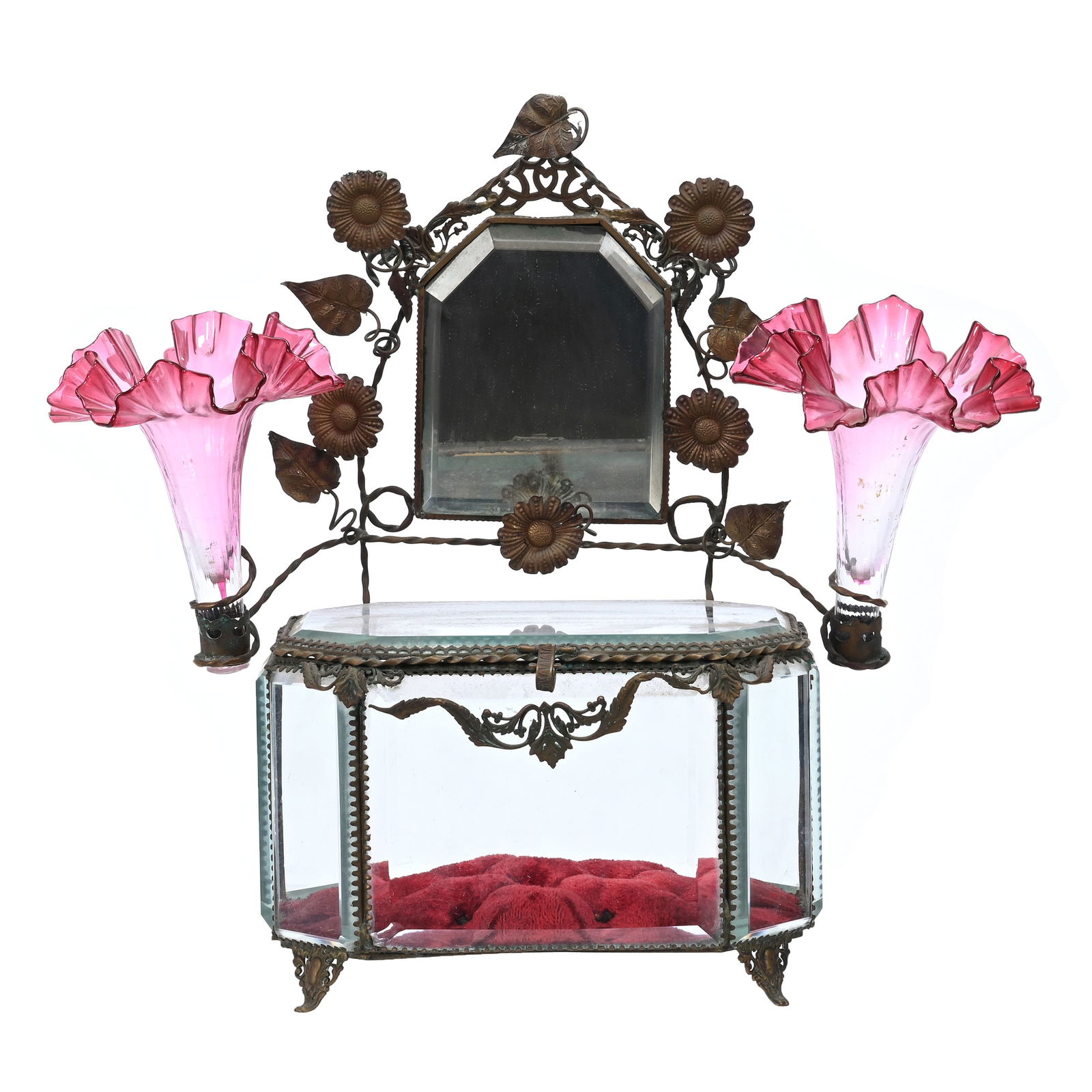 Jewel Casket, Beveled Glass, Gilt Metal Fittings (1 of 4)