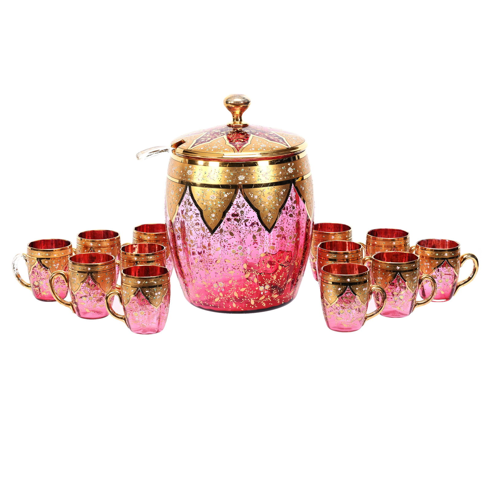 Punch Set, Unmarked Moser Cranberry Art Glass (1 of 3)