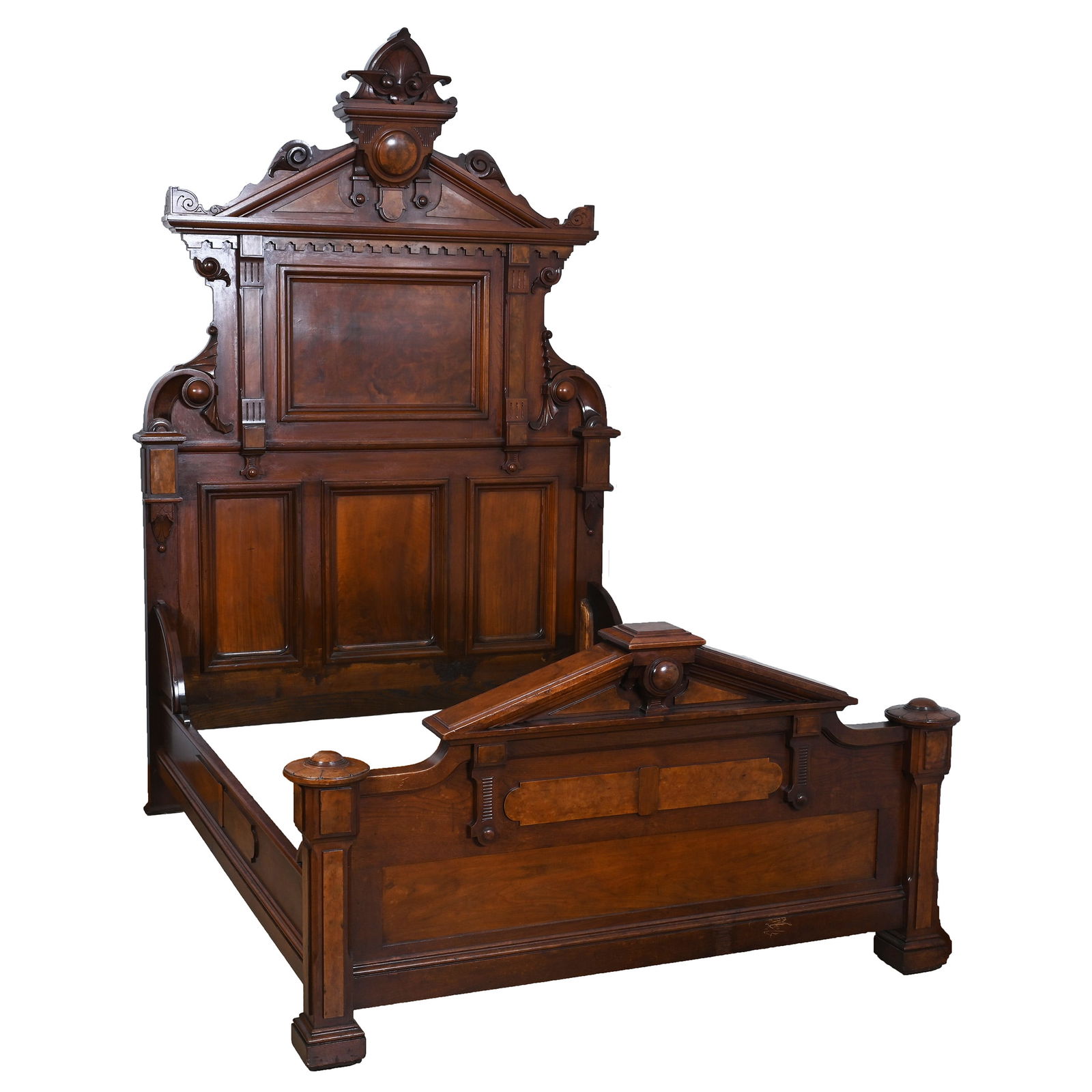 Bed, Victorian Burl Walnut By Berkey & Gay (1 of 4)