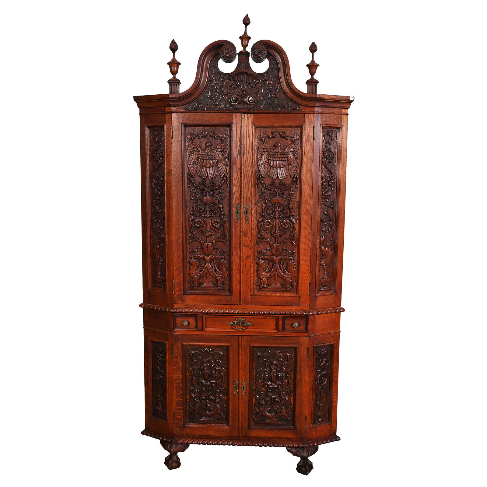Corner Cabinet, Solid Carved Oak, Two Piece (1 of 8)