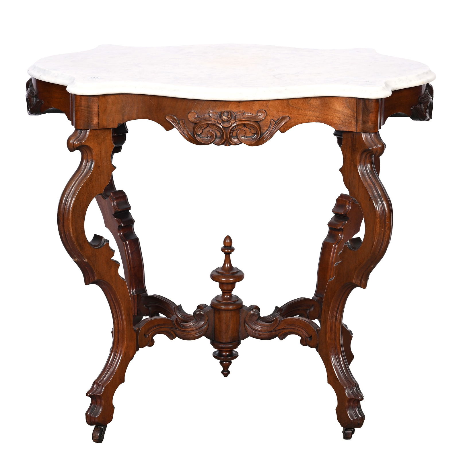 Parlor Table, Walnut, White Marble Turtle Top (1 of 5)