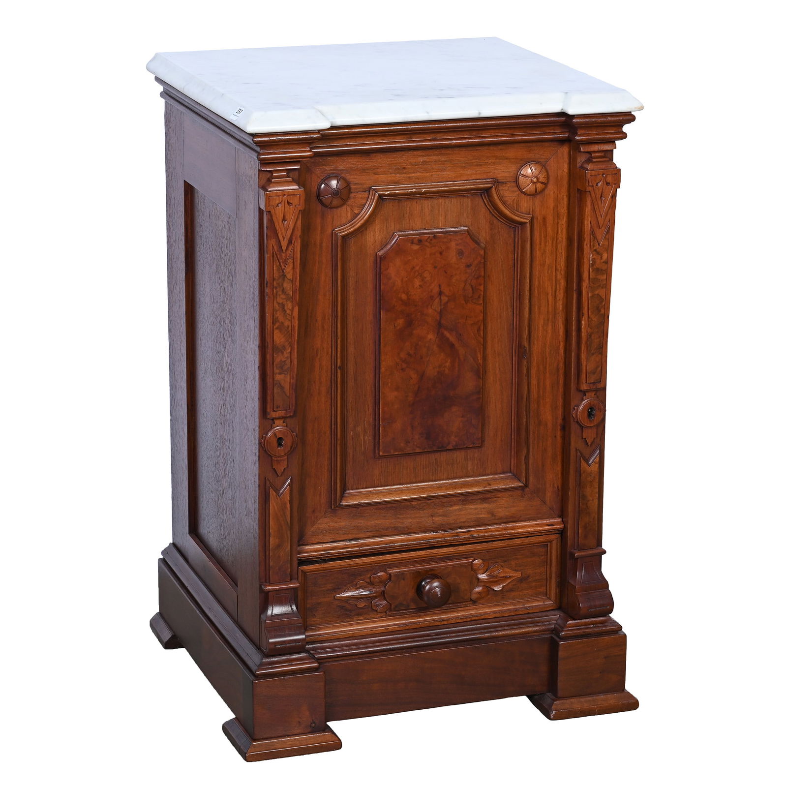 Commode, Victorian Burl Walnut, White Marble Top (1 of 4)