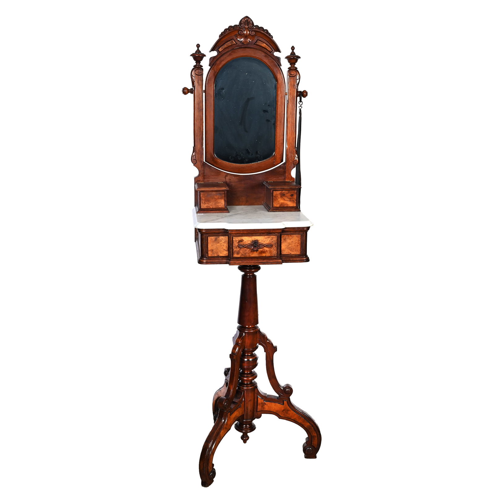 Shaving Stand, Victorian Burl Walnut, Marble Top (1 of 4)