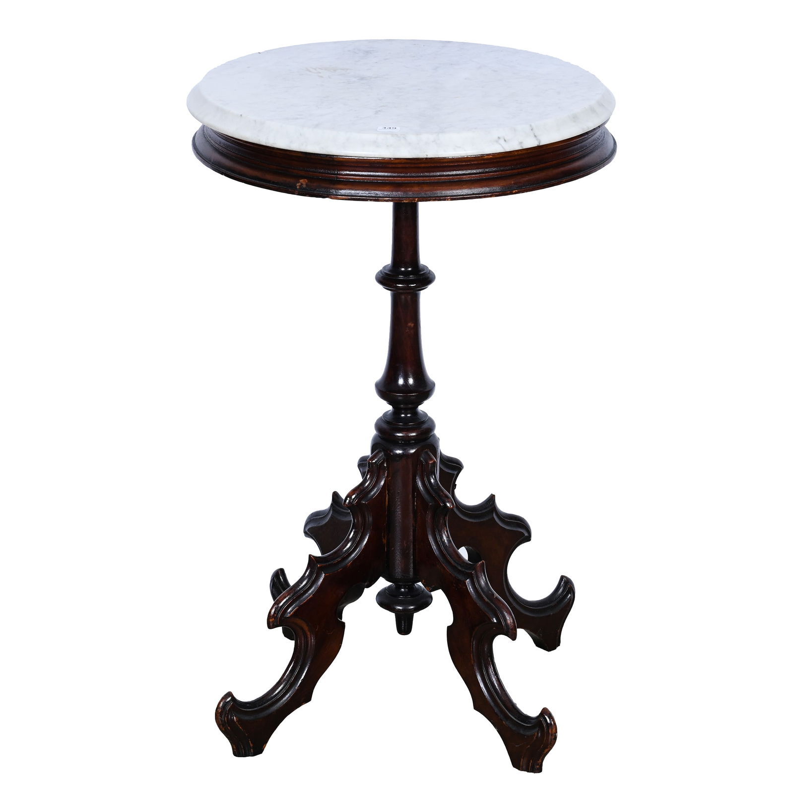 Round Parlor Table, Walnut, White Marble Top (1 of 3)