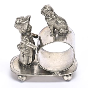 Figural Napkin Ring, Kate Greenaway Girl & Dog