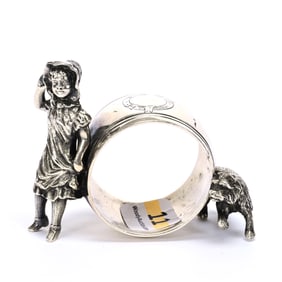 Figural Napkin Ring, Girl & Dog