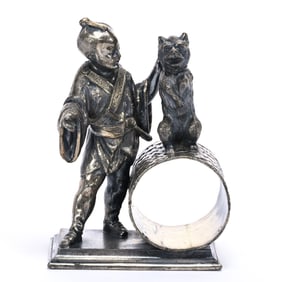 Figural Napkin Ring, Oriental Man Training Dog