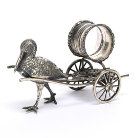 Figural Napkin Ring, Stork And Cart, Not Original