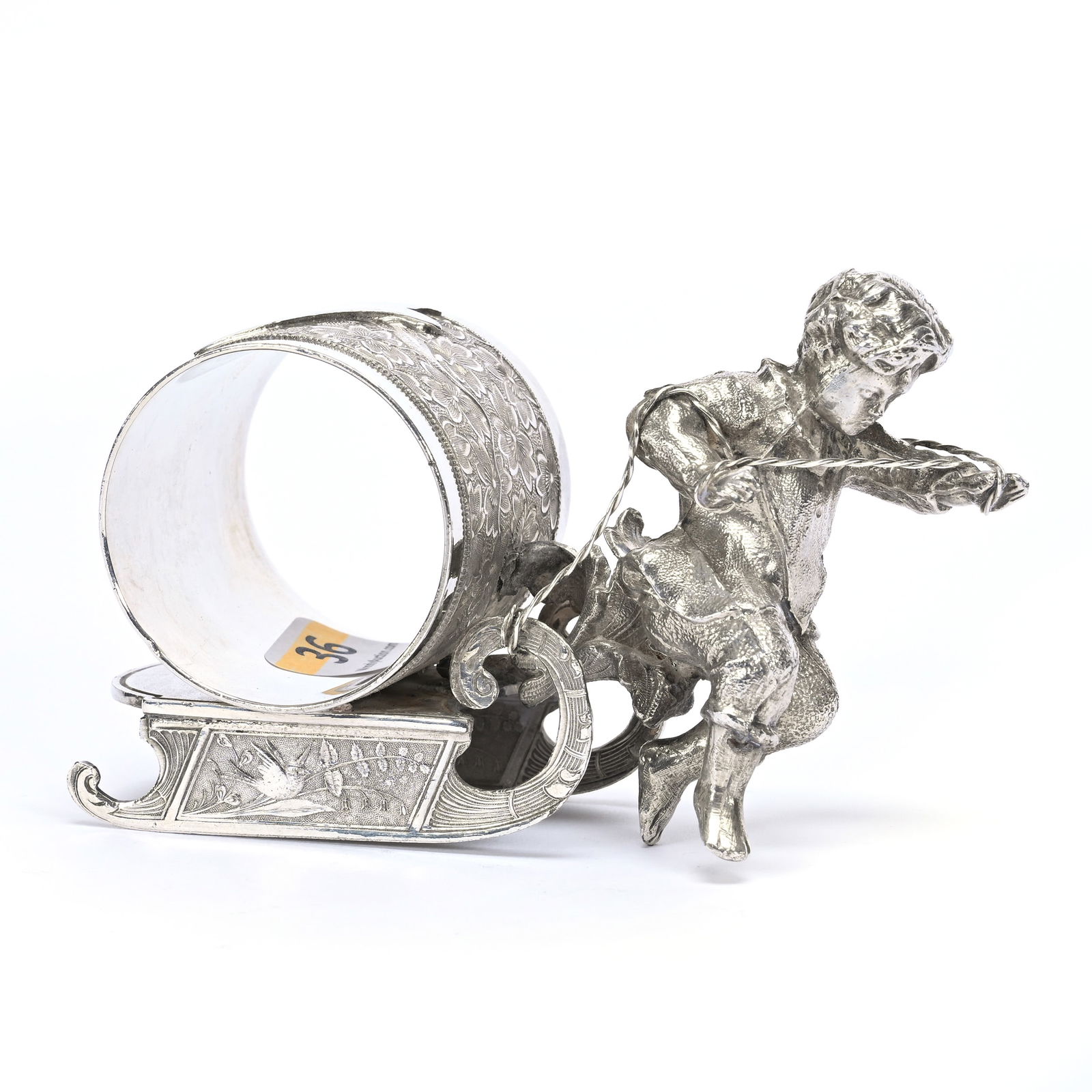 Figural Napkin Ring, Boy Pulling Sleigh (1 of 3)