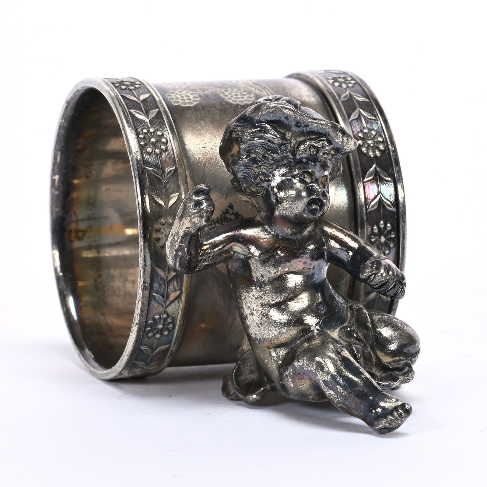 Figural Napkin Ring, Putti Wearing Hat (1 of 3)