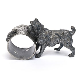 Figural Napkin Ring, Dog Looking At Toad