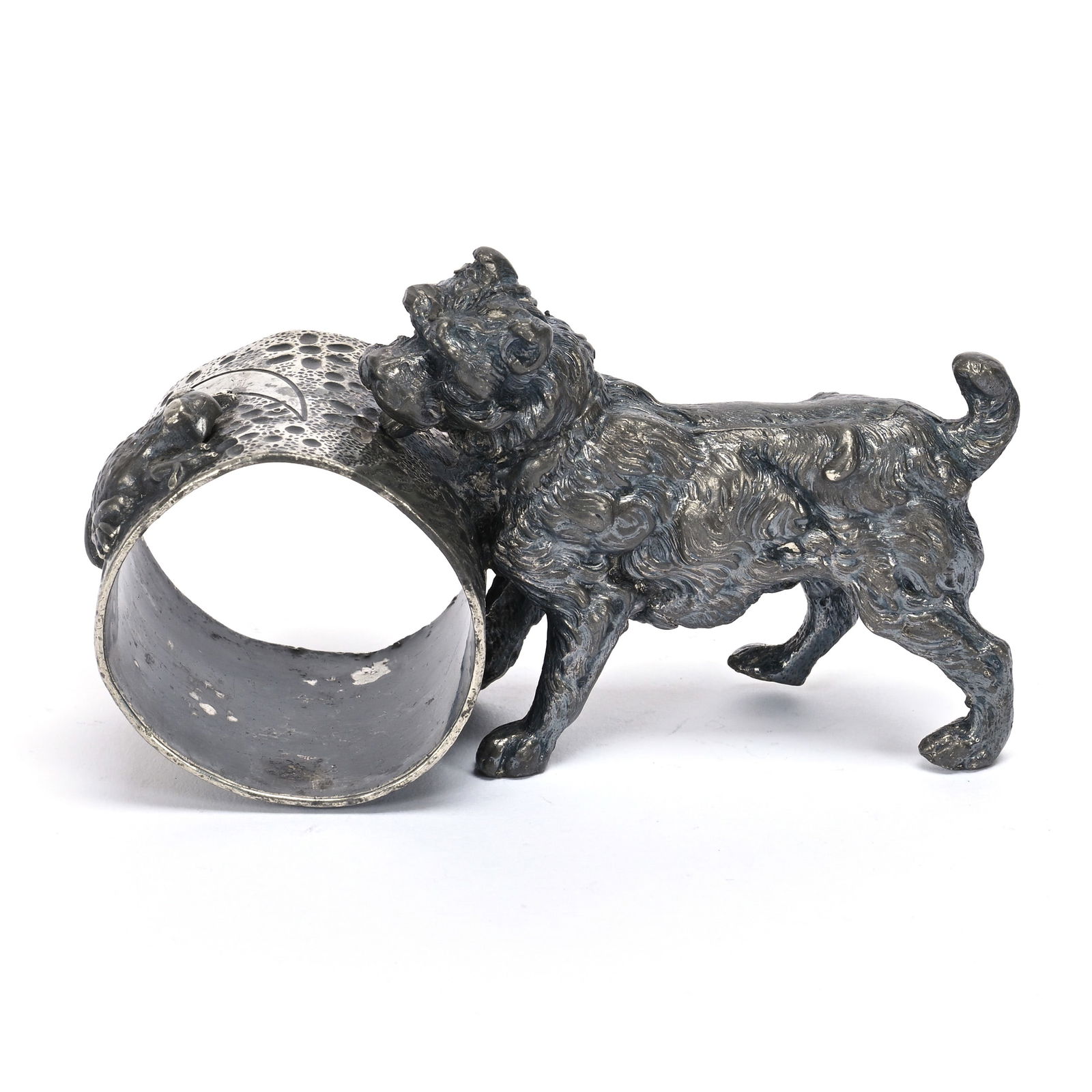 Figural Napkin Ring, Dog Looking At Toad (1 of 3)