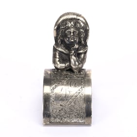 Figural Napkin Ring, Little Boy With Cigar Or Whistle