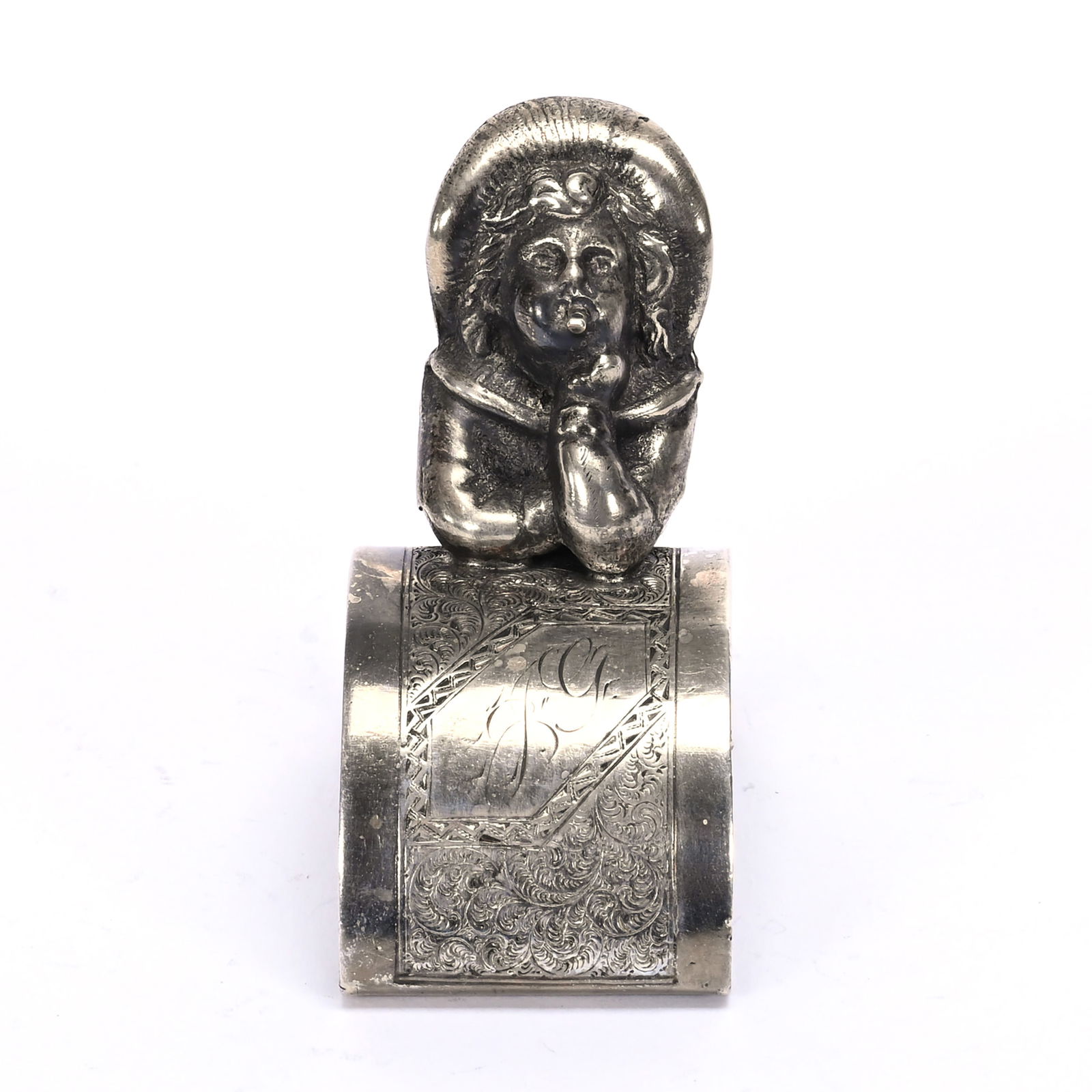 Figural Napkin Ring, Little Boy With Cigar Or Whistle (1 of 3)