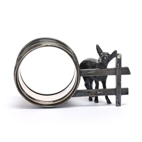 Figural Napkin Ring, Fawn Behind Fence