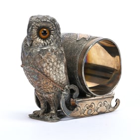 Figural Napkin Ring, Owl Pulling Sleigh