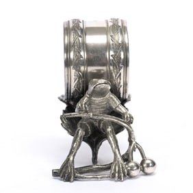 Figural Napkin Ring, Frog On Leaf With Berry Branch