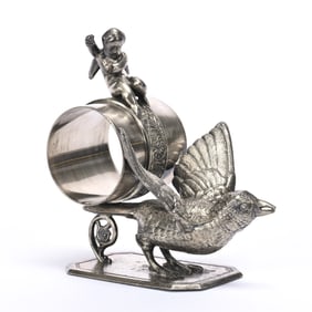 Figural Napkin Ring, Cherub Reining Bird