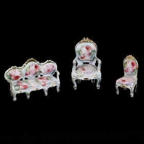 (3) Rose Tapestry Furniture Pieces, Royal Bayreuth