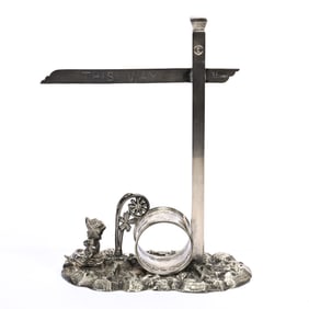 Figural Napkin Ring, Kate Greenaway Girl/Road Sign