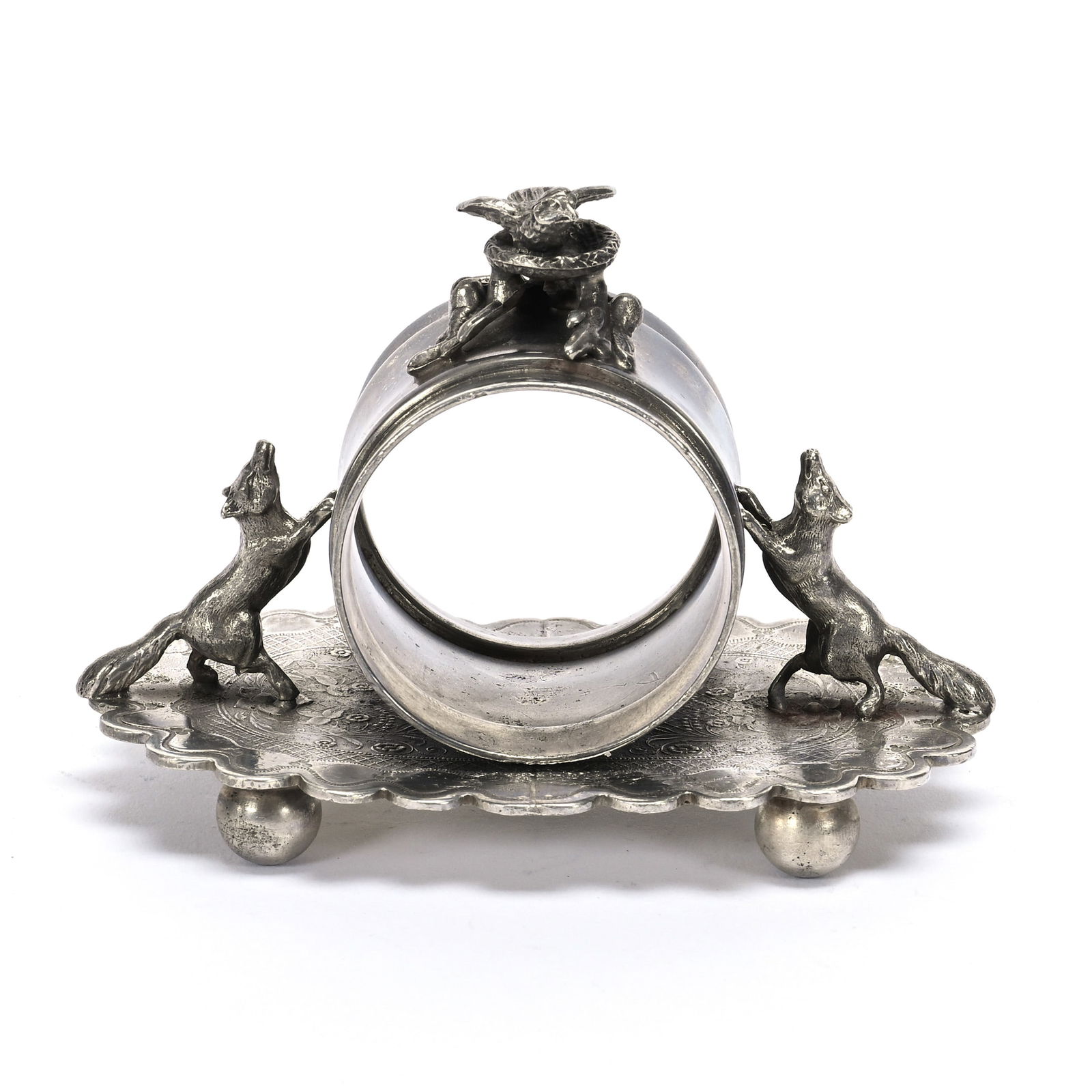 Figural Napkin Ring, Two Foxes & Bird's Nest (1 of 3)