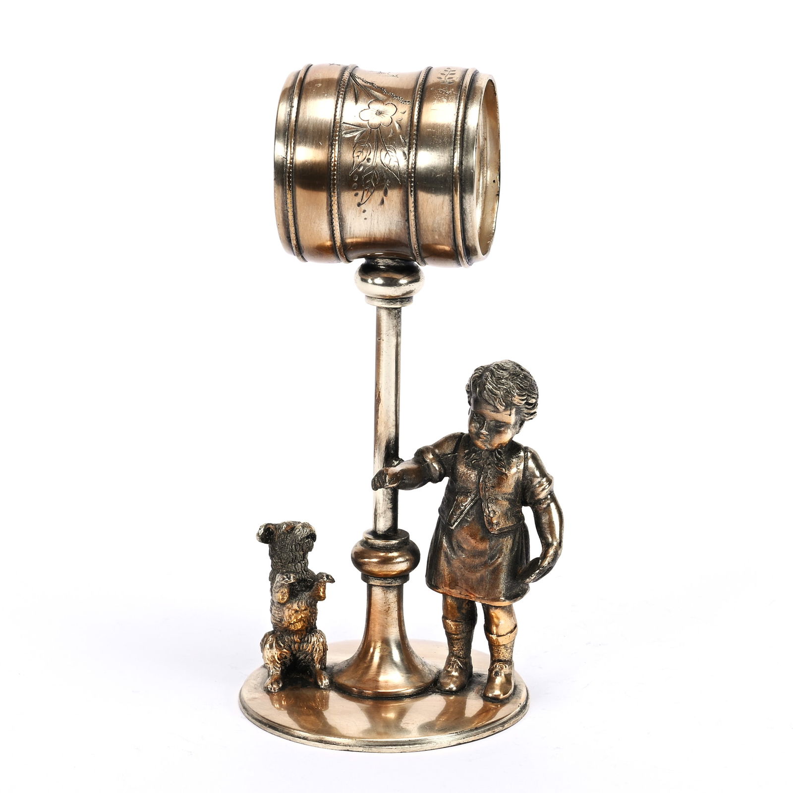 Figural Napkin Ring, Boy & Dog Near Lamp Post (1 of 3)