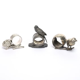 (3) Figural Napkin Rings, Silverplate, Birds
