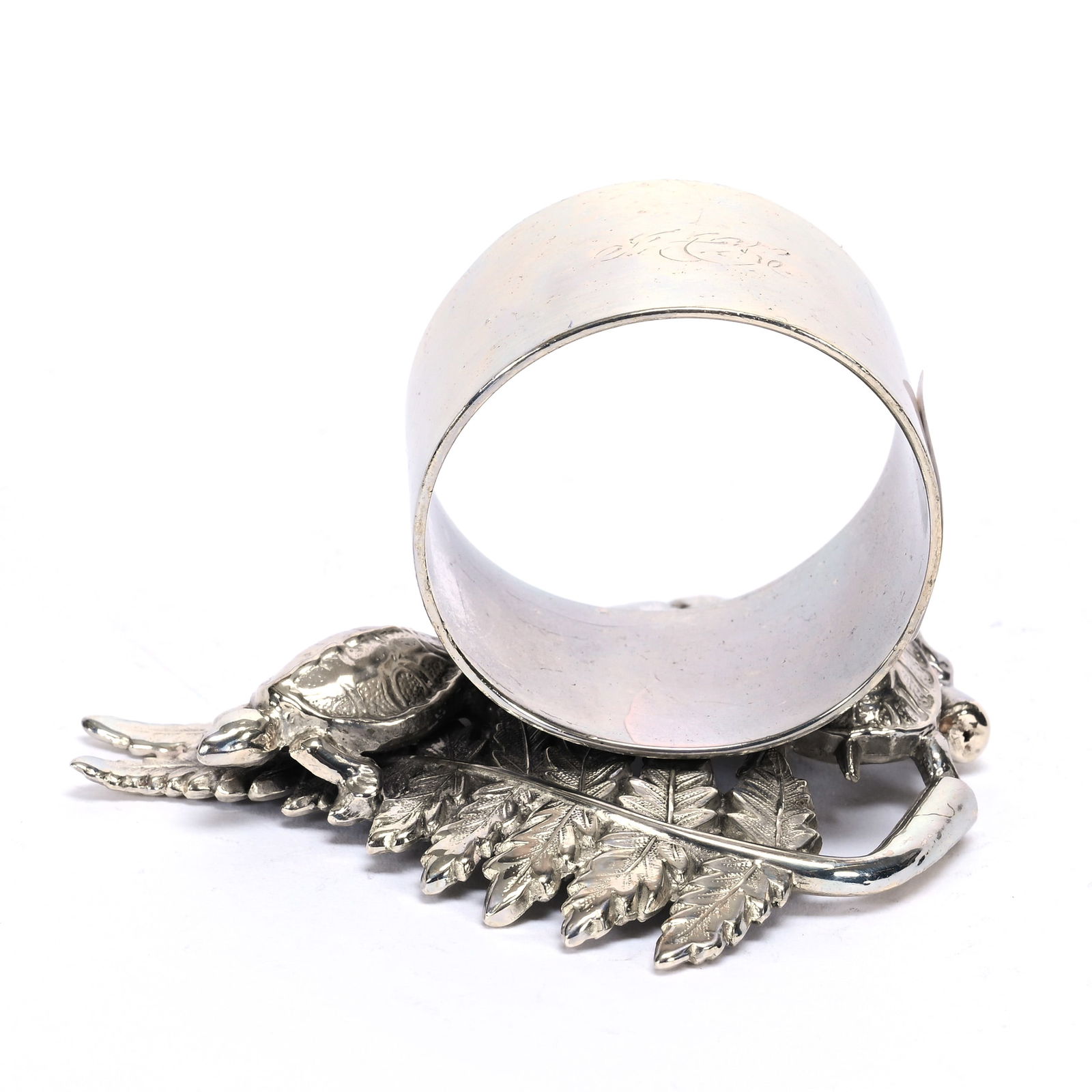 Figural Napkin Ring, Two Turtles & Fern Leaves (1 of 3)