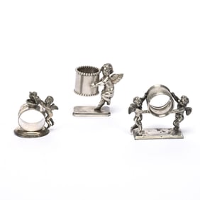 (3) Figural Napkin Rings, Silverplate, Cherubs