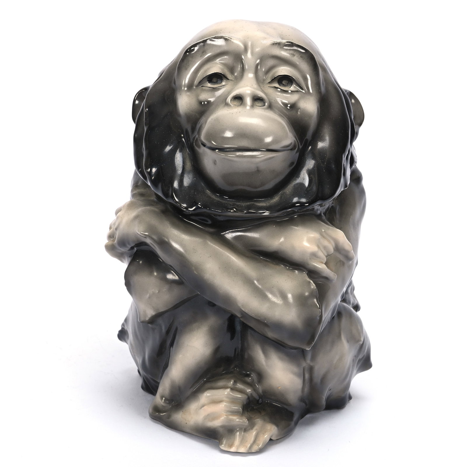 Chimpanzee Humidor, Royal Bayreuth Blue Mark: Chimpanzee Humidor, Royal Bayreuth Blue Mark, 7.25" x 5", Large, Private Illinois Collection.