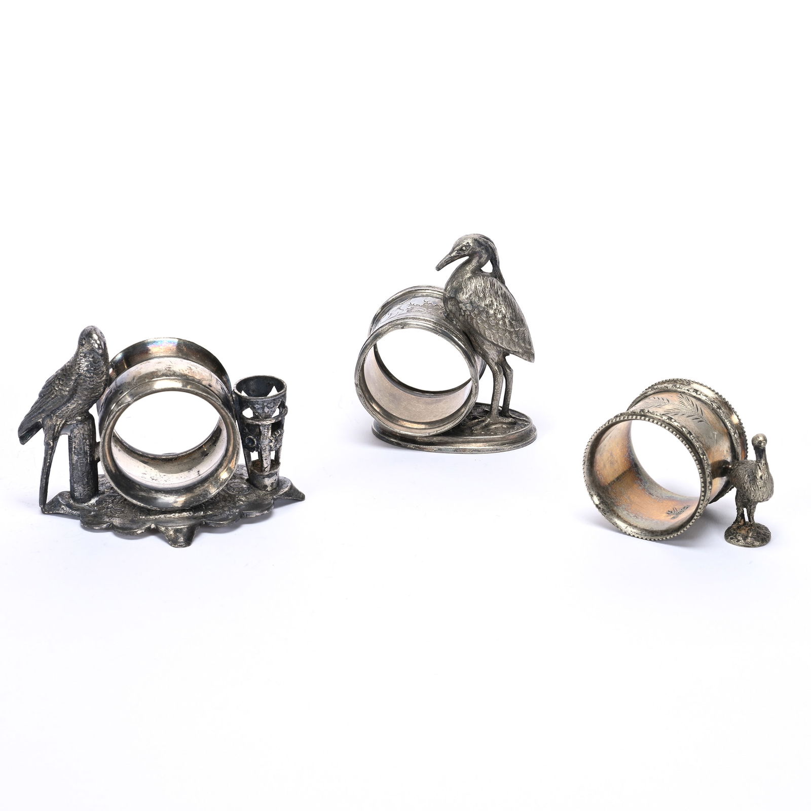 (3) Figural Napkin Rings, Bird Figures, Silverplate (1 of 3)