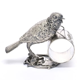 Figural Napkin Ring, Bird Carrying Ring Around Neck