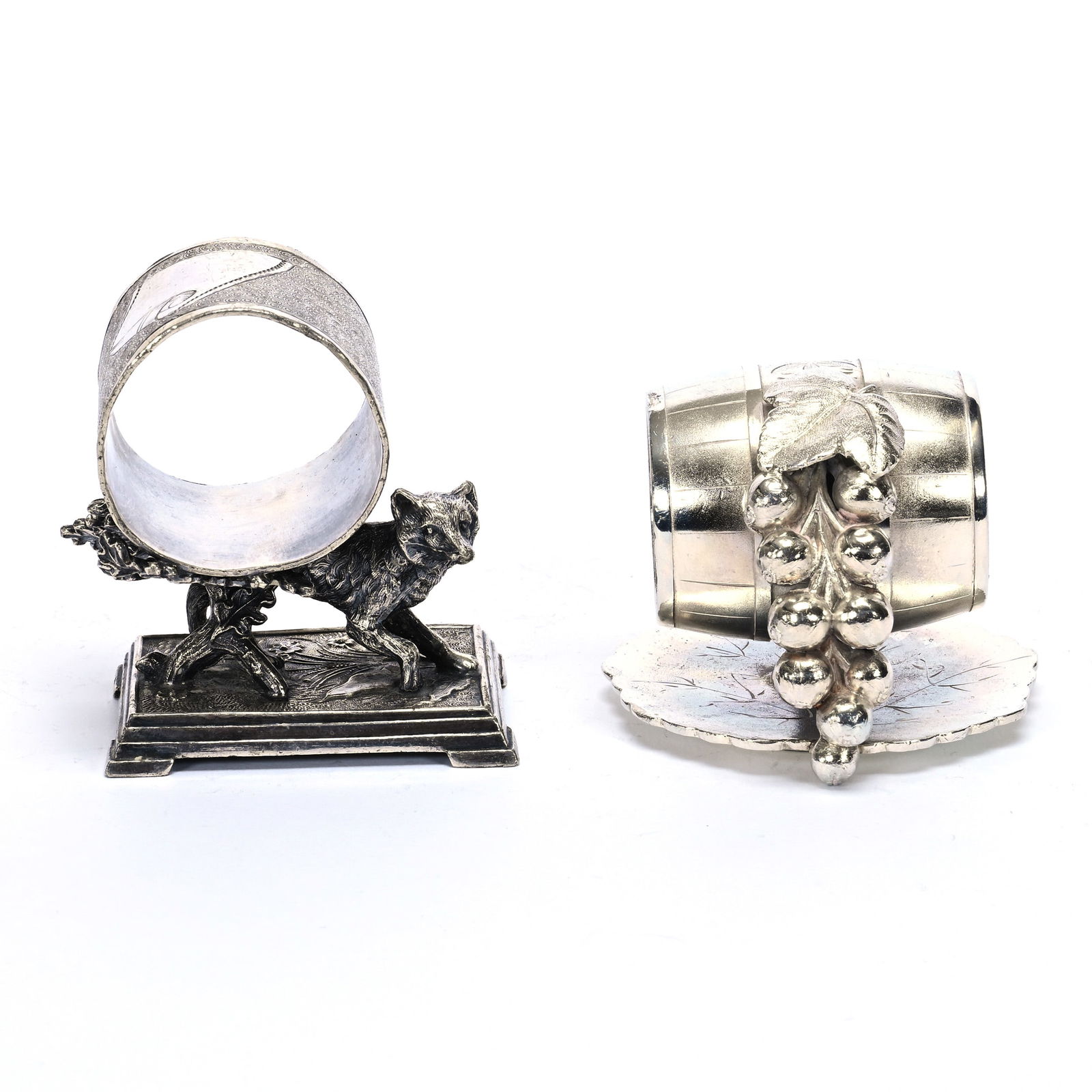 (2) Figural Napkin Rings, Silverplate, Fox & Grapes (1 of 3)