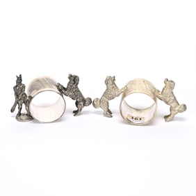 (2) Figural Napkin Rings, Silverplate, Dog Designs
