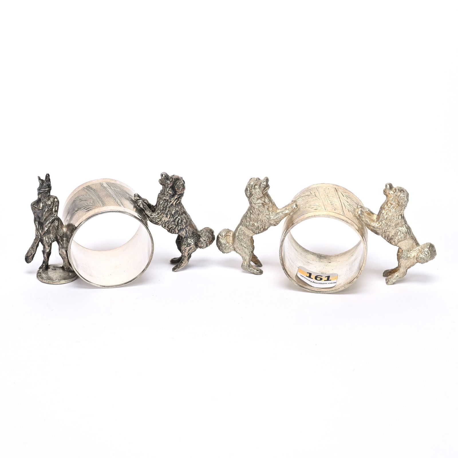 (2) Figural Napkin Rings, Silverplate, Dog Designs (1 of 3)