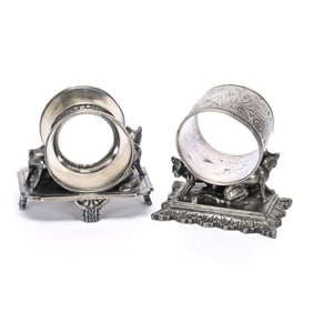 (2) Figural Napkin Rings, Silverplate, Foxes