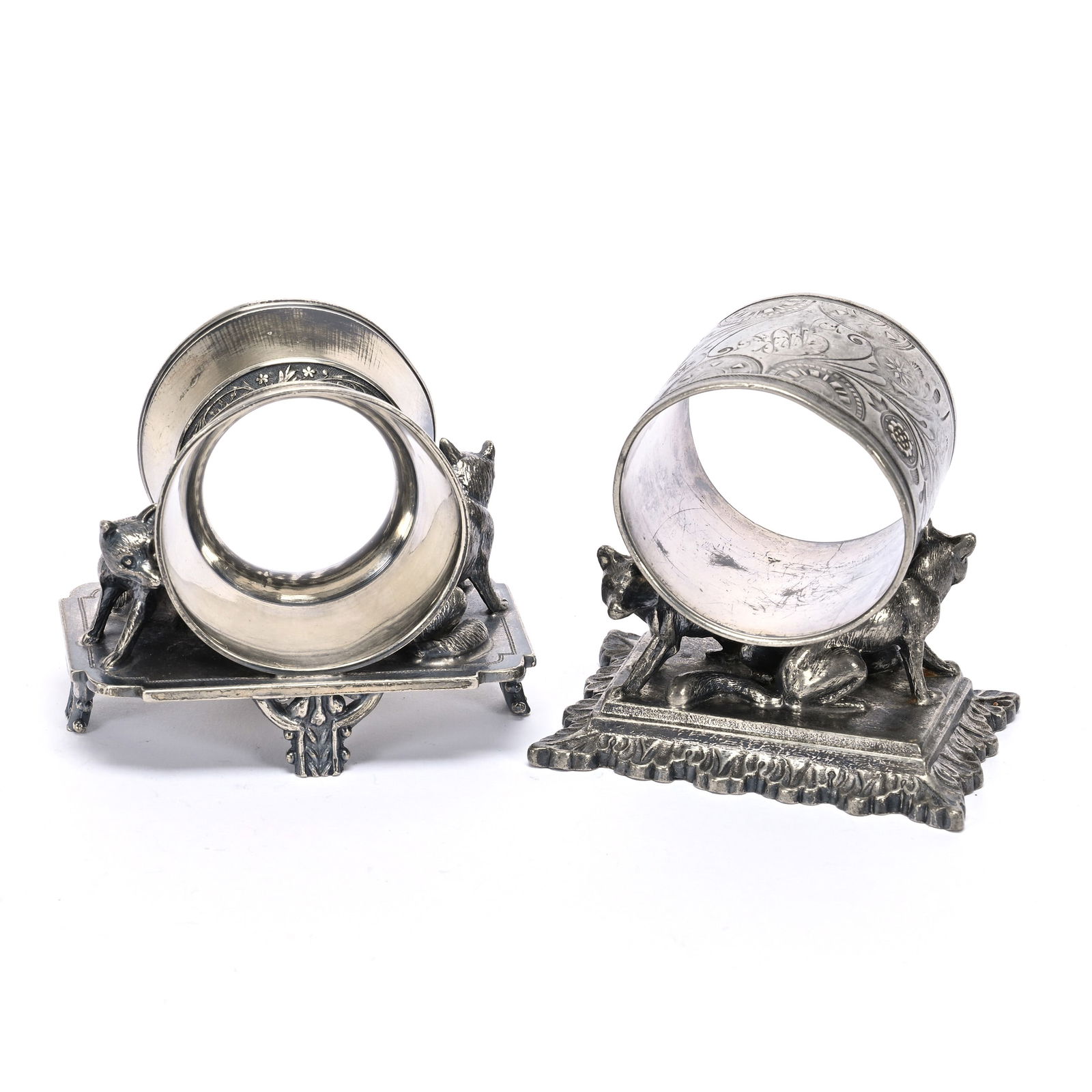 (2) Figural Napkin Rings, Silverplate, Foxes (1 of 3)